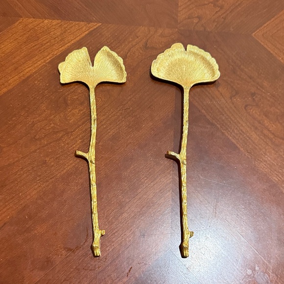 Vintage Gold Ginkgo Leaf Salad bowl servers or Wall Decor Set - Picture 1 of 3